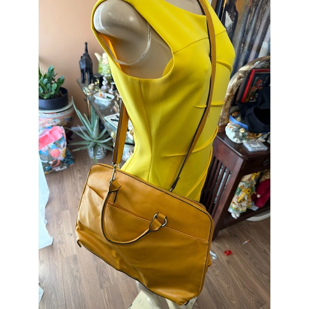 Bueno Mustard Yellow Faux Leather Laptop Bag Briefcase Crossbody Messenger